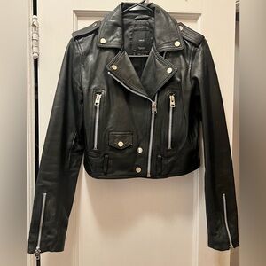 Mango Black Leather Biker Jacket